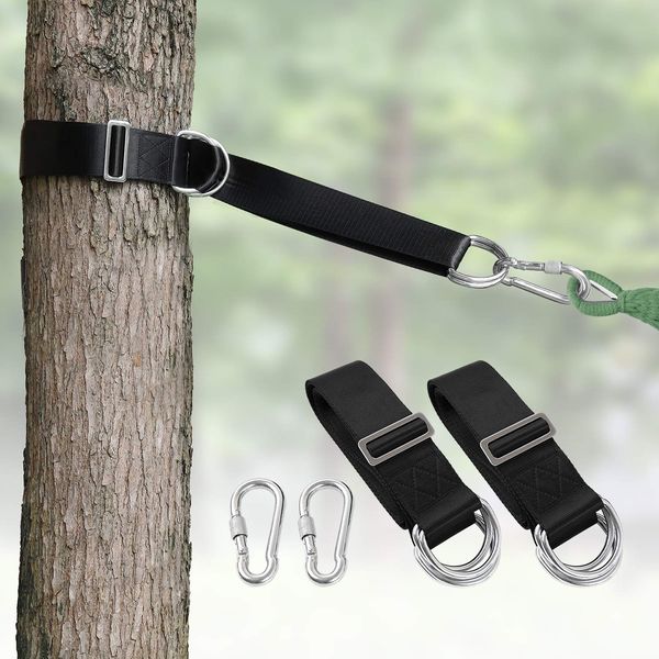 Camping Hammock (6FT) x 2 Tree Swing Straps Hanging kit 4 D-Ring,Extra Long Strap with 2 Heavy Duty Safety Lock Carabiner Hooks for Kids-2 Pack(Black)