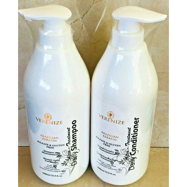 VERENIZE BRAZILIAN KERATIN DAILY SHAMPOO + DAILY CONDITIONER 1000ML/33.8 OZ BIG