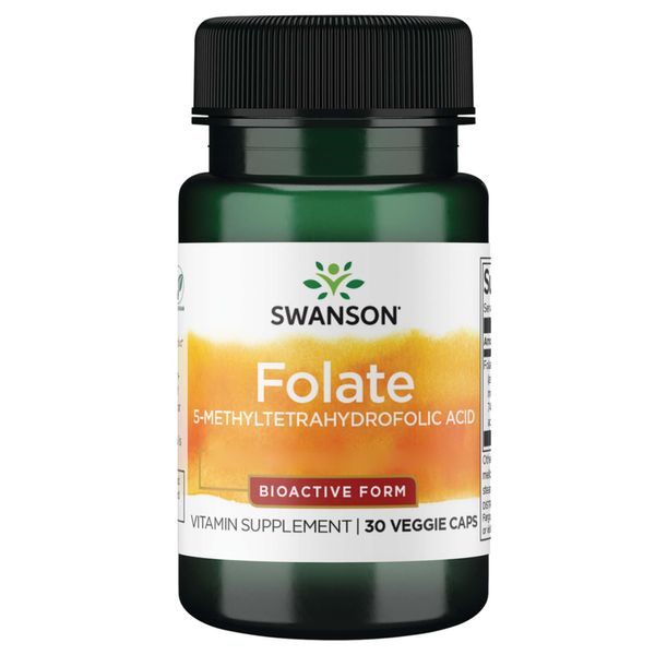 Swanson, Folate 5-MTHF, 400mcg, Vitamin B9, 30 Vegan Capsules, High-Dose, Lab-Tested, Vegetarian, Soy-Free, Gluten-Free, GMO-Free