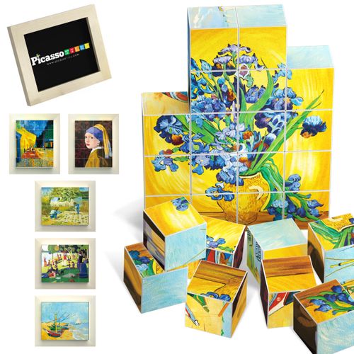 PicassoTiles 1” Magnetic Puzzle Building Cubes Blocks of Popular World Famous Art Paintings with Free Frame, Educational STEAM Toys for 3+ Year Old Boys Girls Toddlers Or Preschool Age Children PMC21