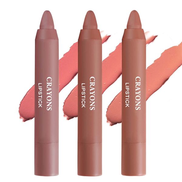 3 Colors Crayon Matte Smooth Lipstick Pack Set,Highly Pigmented Long Lasting Moisturizing Waterproof Velvet Lip Gloss Stain Set Nourishing Rotating Lip Stick Professional Lip Makeup Lipgloss Set B