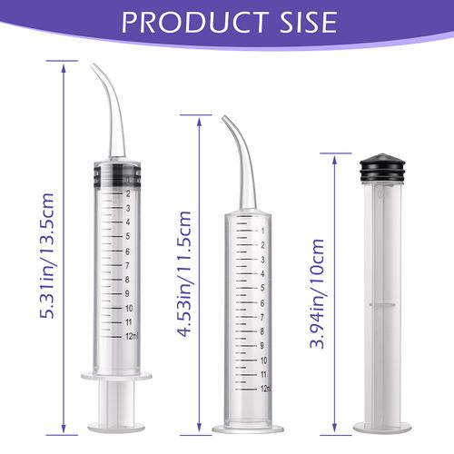 WLLHYF 5 Pack Dental Syringes 12 ml Dental Irrigation Syringe with Curved Tip and Measure Scale Wisdom Teeth Syringe Irrigation Syringes for Oral Dental Care Cleaning (50 grams)