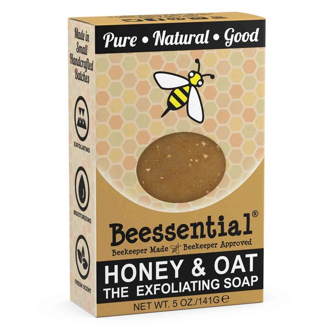 Beessential All Natural Honey & Oat Small Batch Bar Soap – Great for Men, Women, and Children – Paraben Free – Made in the USA – 5 Oz.