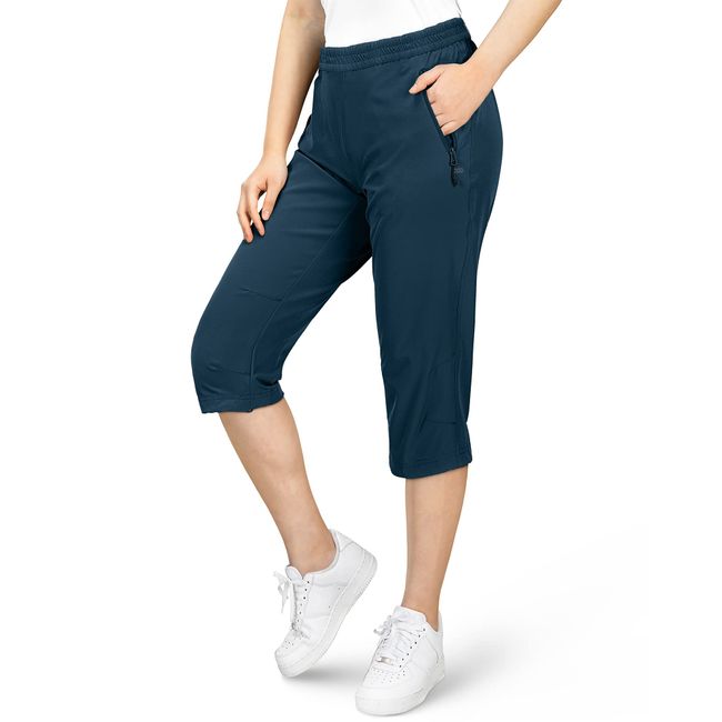 33,000ft Damen 3/4 Hose Capri Wanderhose Stretch Leichte Radhose Taschen Sommer Outdoor Golf Hose Blau 40