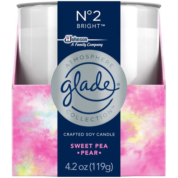 Glade Crafted Soy Candle, Air Freshener, Atmosphere Collection, No 2 Bright, Sweet Pea Pear, 4.2 Oz