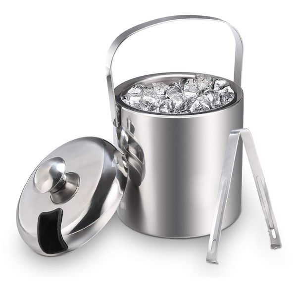 Sailnovo Ice Bucket, Double-Wall Stainless Steel Insulated Ice Buckets With Lid and Ice Tong, Ideal for Cocktail Bar, Parties, Chilling Wine, Champagne - 1.2 Liter Ice Container