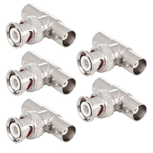 BNC Male to 2 Female, 5 Pack T Type Splitter Adapter Connector, Split 1 in 2 Out for Security Camera, HF Antenna, Coaxial Cable