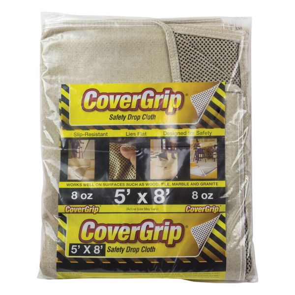 CoverGrip 5808 Canvas Beige 8 oz. Non-Slip Safety Drop Cloth 5 x 8 ft.