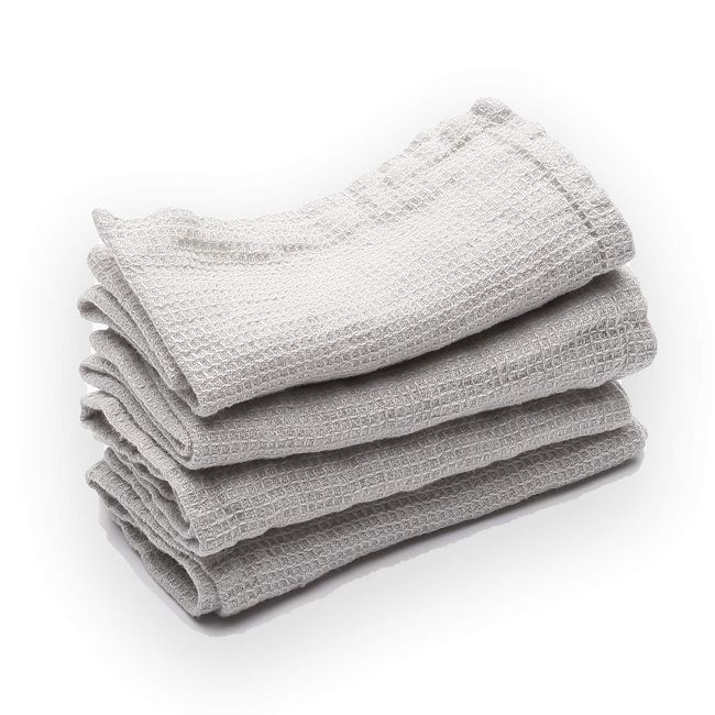 LinenMe Linen Wash Cloths Waffle Silver, 12" x 12"