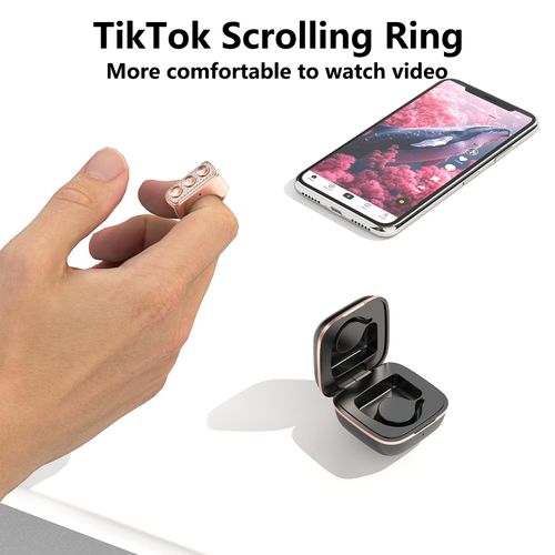 Fingertip Bluetooth Remote Control TIK TOK Wireless Page Turner TYUOBOX Camera Remote Shutter Selfie Button Controller with Charging Case for iPhone Android Ipad Cell Phone (Rose Pink)