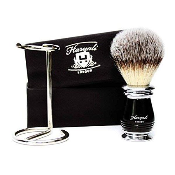 Pure White Hair Shaving Brush for Men's with Newly Designed Handle in Black & Metal Color with Brush Holder/Stand. Comes in a Very Specially Designed Box. Gift Ideas for Men