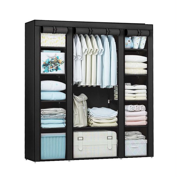 Holdfiturn Canvas Wardrobe,Canvas Wardrobes For Bedroom,Fabric Wardrobes For Bedroom,Portable Wardrobe For Clothes Child'Toys Shoe Bags (Black)