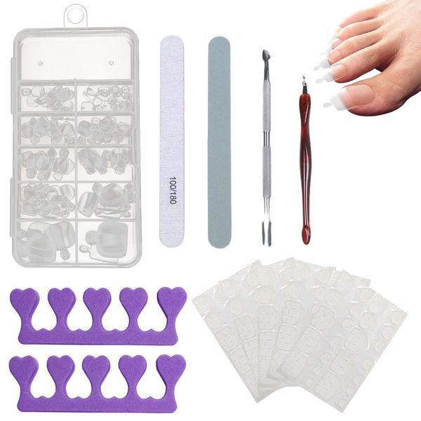 226 Pcs Clear Toe Nail Set, 10 Sizes False Toenail with Jelly Gel, Toe Separator, Exfoliating Kit, Full Cover Fake Toe Nails, Short Fake Toenail Tips for Women Girls Nail Art DIY, Nail Salon