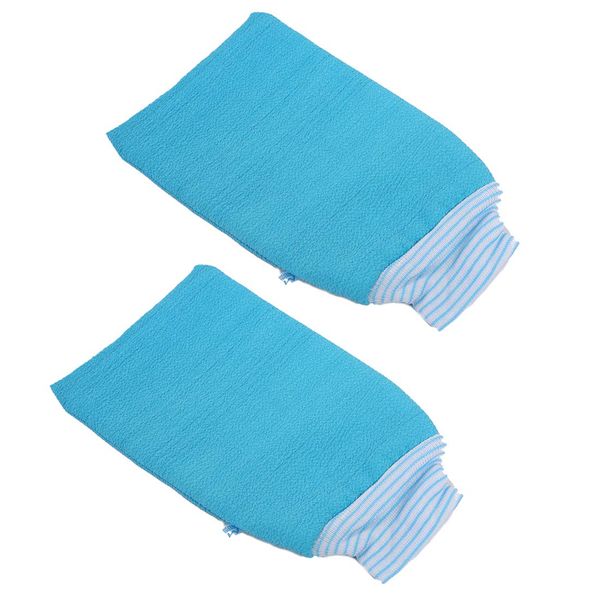 LISSOMPLUME 2 PACK Exfoliating Body Scrub Bath Towel Mitt | Large Shower Gloves Mitten | Remove Dead Skin | Double Sided Available | Men Women | Blue