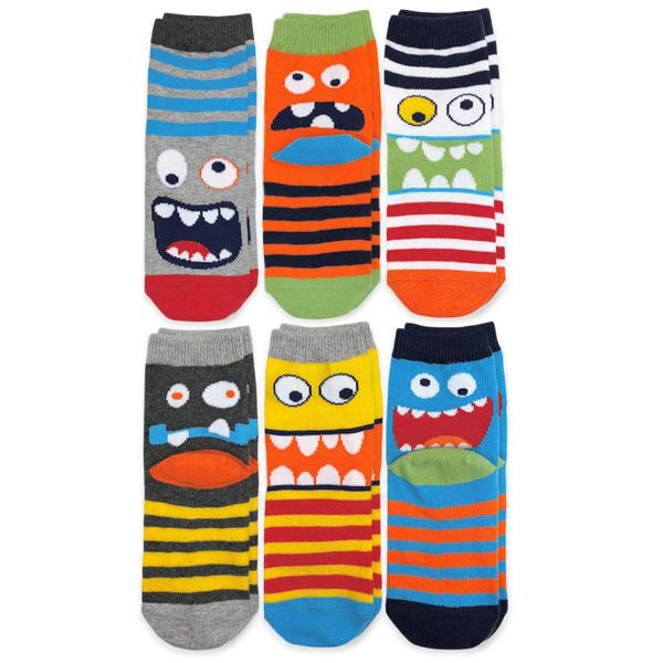 Jefferies Socks Little Boy's Monster Pattern Crew Socks 6 Pair Pack Sockshosiery, Multi, Small