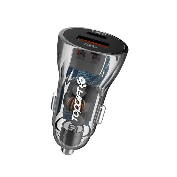 WYE 38W Dual USB-A & USB-C PD Transparent In-Car Charger, Fast Charging, Plastic Body (Clear)