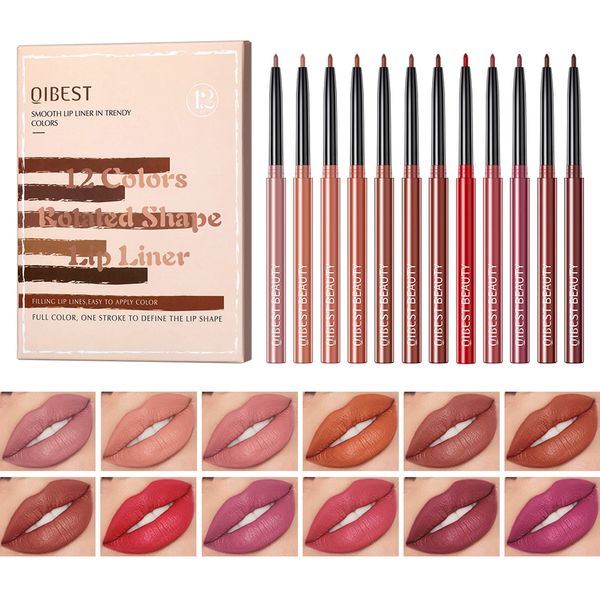 12 Colors Lip Liner Pencil Set High Pigment Waterproof Natural Velvet Lip Makeup Soft Pencil Long Lasting Matte Smooth Extra Fine Lip Liner