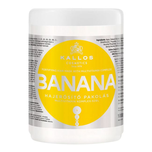 Kallos BANANA 1000ml Muz Ekstraktı ve Multivitamin içeren Güçlendirici Saç Bakım Maskesi