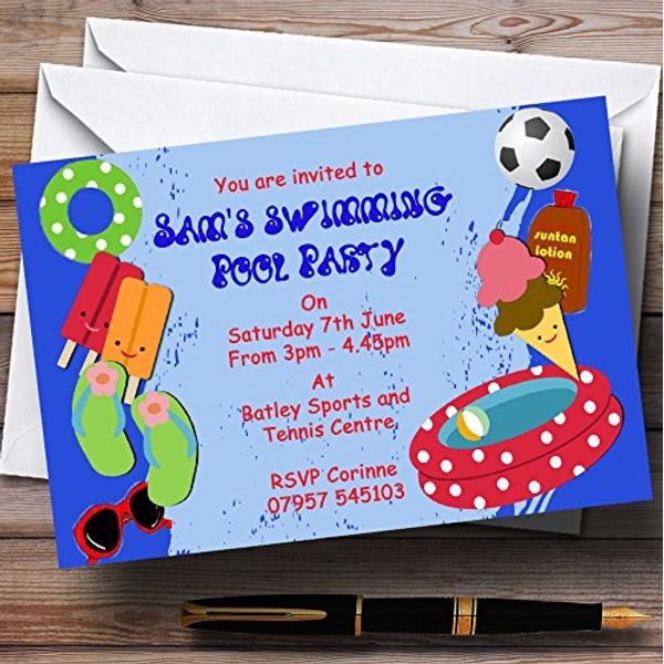 Fingerprint Designs Swimming Pool Beach Personalised Party Invitations