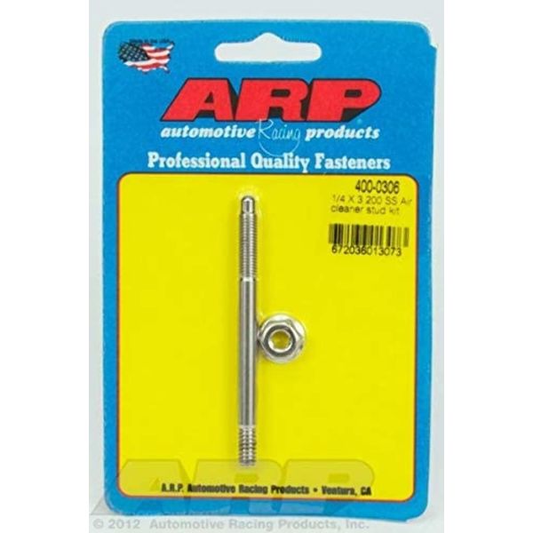 ARP Air Cleaner Stud, 1/4-20 in Thread, 3.2 in Long, Hex Nut, Stainless, Polished, Each
