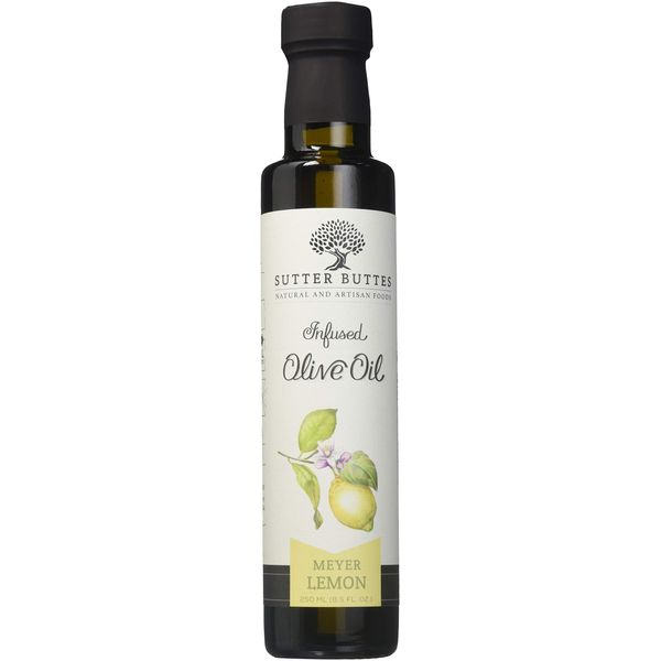 Sutter Buttes Extra Virgin Olive Oil - Meyer Lemon Infused (250 ml bottle) Handcrafted, Artisan Gourmet EVOO Cold Pressed and Flavored w/ Premium Fresh Lemon Juice, Unfiltered, Unrefined Olive Oil