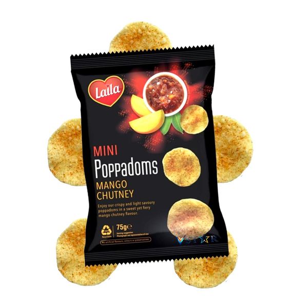 Mango Chutney Mini Poppadoms 75g - Crispy & Light Savoury Poppadoms (2 Packs)