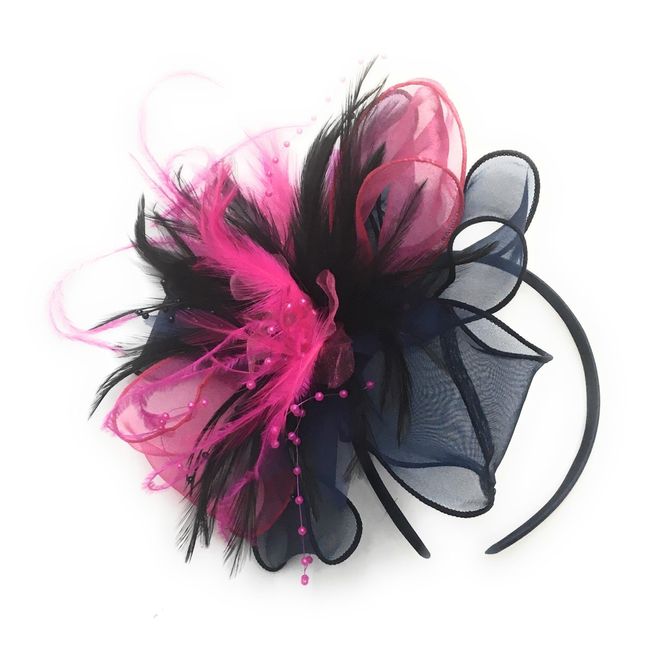 Caprilite Fashion Navy, Black and Fuchsia Pink Feather Fascinator Headband Wedding Ascot Races Ladies