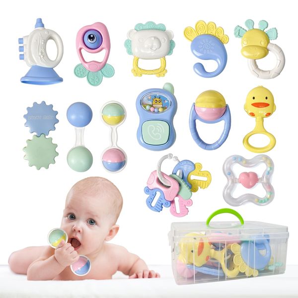 Cuterabit 13PCS Baby Rattles 0-6 Months, Baby Teething Toys with Storage Case, Infant Toys 0-3-6-12 Months, Baby Girl Toys, Best Newborn Christmas Gift for Babies Infants Boy Girl