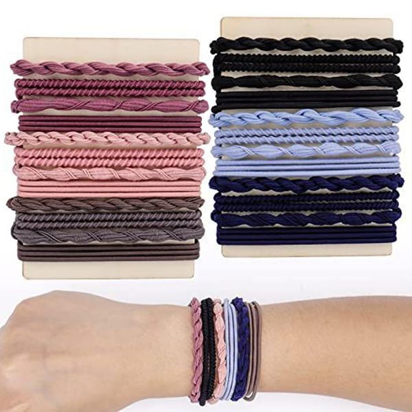 KGDUYC 24 pcs Haargummis Armbänder- Metallfrei Haargummi,keine Beschädigung elastische Räuber Haar Band Boho Morandi Zöpfe Pferdeschwanz Halter für dicke Haare Armband Stil Haargummis Seilen