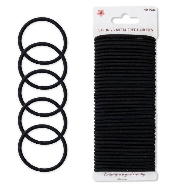 The Chic Way 40 Pcs Strong Hair Bobbles, Elastic Hair Bands, Black Hair Ties, 4mm