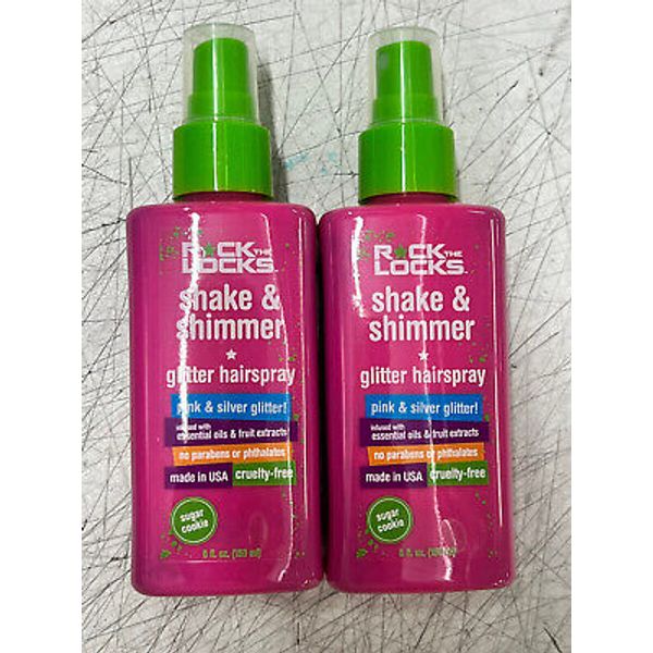 2 BOTTLES Rock The Locks Shake & Shimmer Glitter Hairspray Pink & Silver Glitter