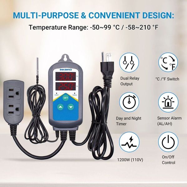 Inkbird Thermostats ITC-306T Controller Temperature Control Day Night Heating US