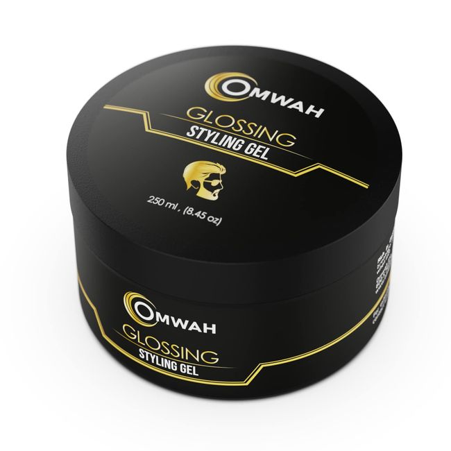 OMWAH Professional Hair Styling Gel for men Strong Hold hair gel for boys with Vitamin E & Pro-VB5, Flake-Free Formula, Protects, Nourishes & Styles All Hair Types Effortlessly (Glossing) 8.45 oz