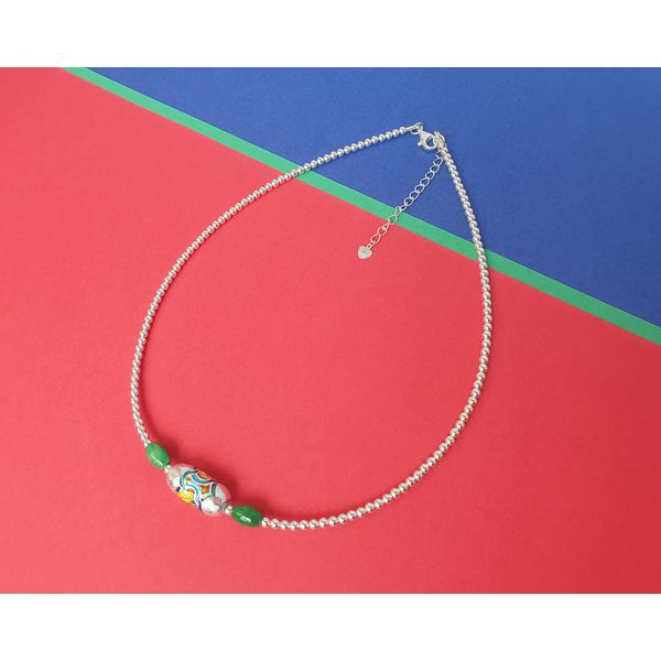 Five-colored Sungnyemun Dancheong Jade Chilbo Craft Silver Ball Choker Pure Silver Necklace