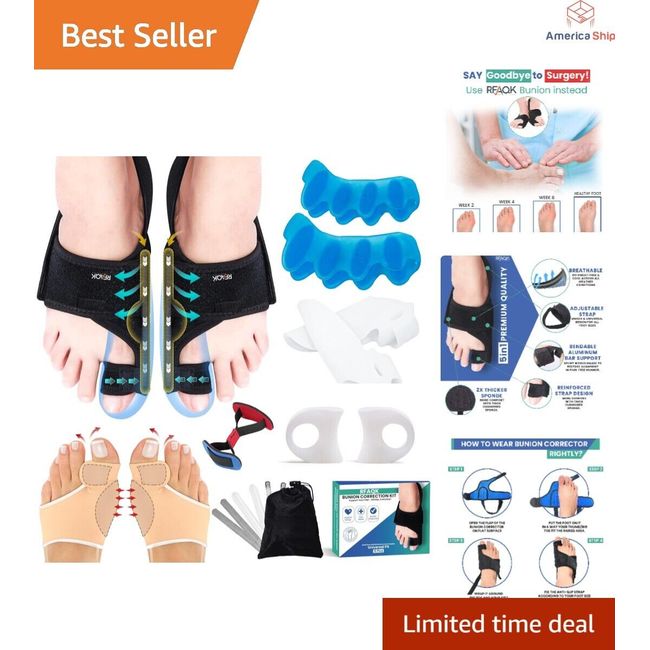 Bunion Relief Kit - Toe Separators, Splints, and Exercise Strap - Universal Fit