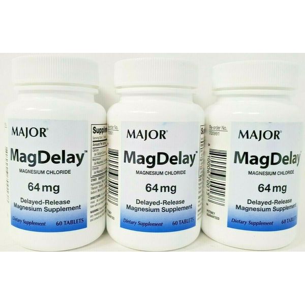 MagDelay 64mg Delayed-Release Magnesium Supplement 60 Count Tablets -3 Pack