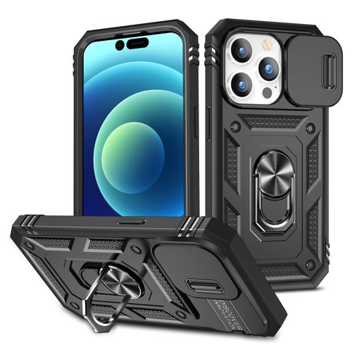 WMYUHAN for Apple iPhone 14 Pro Max Case Military Grade Drop Shock Protection Cell Phone Cover with Slide Camera Cover Built-in 360° Rotate Ring Stand for iPhone 14 Pro Max 6.7 - Black