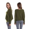 FULIER Boat Neck Batwing Sleeve Dolman Loose Knitted Pullover and Sweater Tops for Women, Army Green