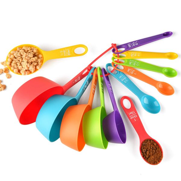 Measuring Cups and Spoons Set of 12, Plastic Colorful Measuring Cups Meausuring Spoons Stackable for Measuring Dry and Liquid Ingredients Great for Baking and Cooking(Random Color)