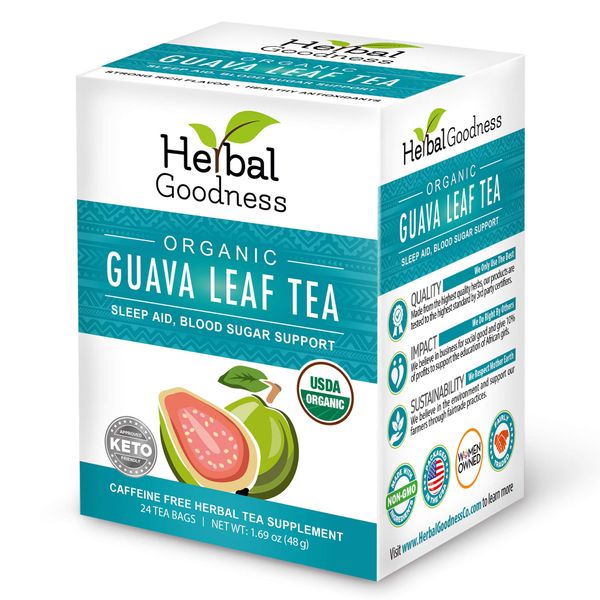 Guava Leaf Tea 24 Tea Bags - 100% Organic Natural Guava Leaves Tea - Hojas De Guayaba Organica for Immune Support, Digestion & Relaxation | Herbal Goodness