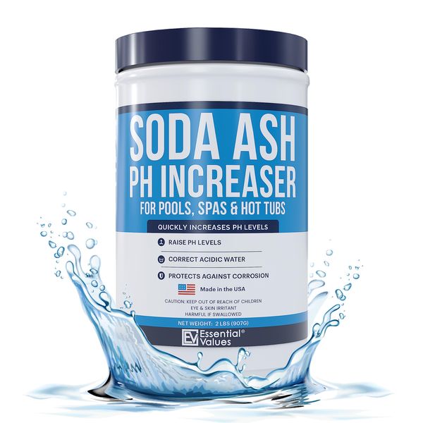 PH Increaser for Hot Tub Swimming Pools & Spa (2 LBS) - Soda Ash Powder to Get Level of Your PH Up - Fight Corrosion, Correct Acidic Water Safely, Made in USA