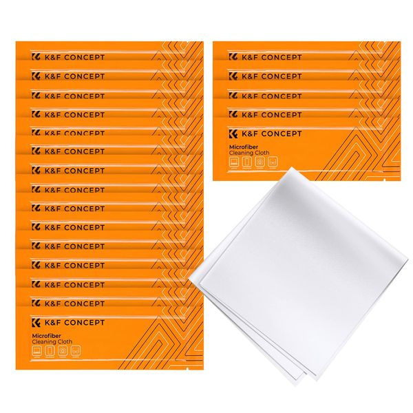 K&F Concept Microfiber Cleaning Cloths - 20 Pack Lens Cleaning Cloth for Cleaning Camera Lenses, Glasses, Screens, Cameras, Eyeglasses, Tablets... Washable