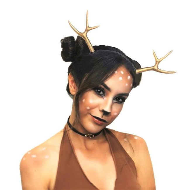 JeVenis Luxury Reindeer Antler Headband Gold Deer Headband Festival Wear Party Hats (Color1)