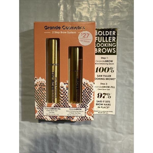 Grande Cosmetics 2 Step Brow System,Clear Brow Gel & Brow Enhancing Serum,Sealed