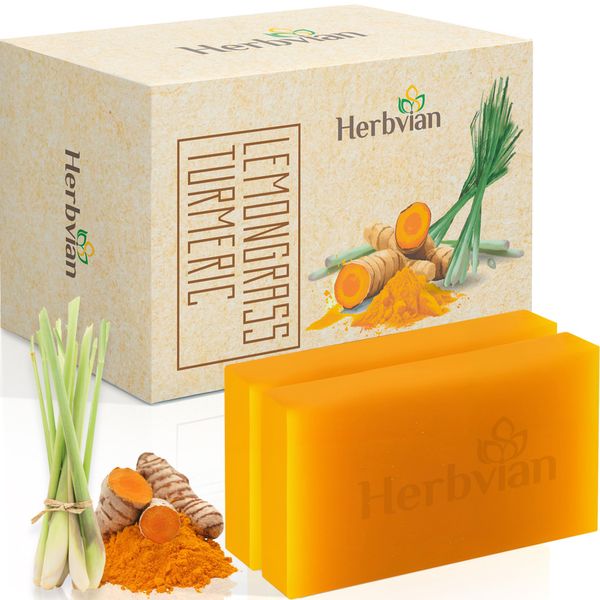 2 PCS Turmeric & Lemongrass Soap Bar, Turmeric Soap For Face and Body, Cleansing Healthy Skin, Mosquito Repellent Soap, Bath Soap Bars for Men, Women and All Skin Types