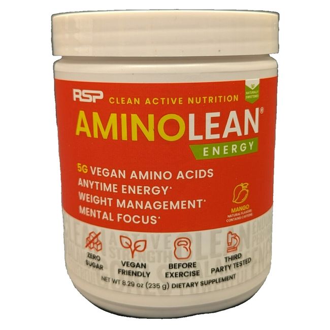 RSP46929 Nutrition Vegan AminoLean Mango Pre Workout Powder with BCAAs 8.29oz