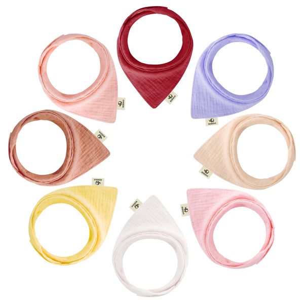 BEBOAN 8 Stück Musselin Halstuch Baby ab 1,2,3 Jahre, Achterpackung Dreieckstuch Baby Junge und Mädchen, Reine Farbe Sabberlätzchen Baby Spucklätzchen Baby (Mädchen)