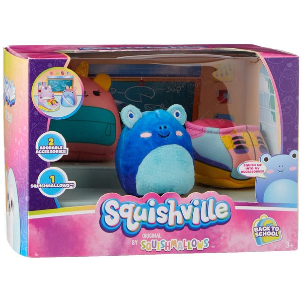 Squishville by Original Squishmallows Back to School Accessory Set - Includes 2-Inch Alandy The Blue Frog Plush, Plus Sneakers, Backpack Accessories - Toys for Kids