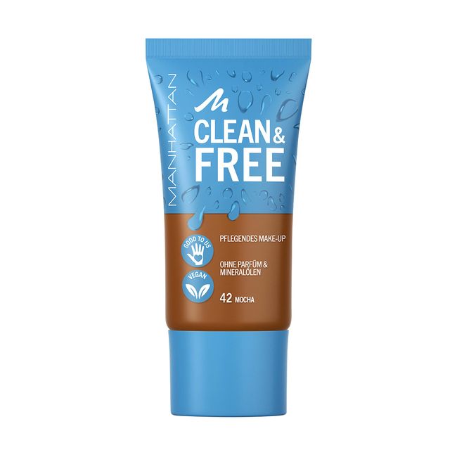 Manhattan Clean & Free Skin Tint Fb. 42 Mocha, feuchtigkeitsspendendes Make-up, vegan, 30 ml