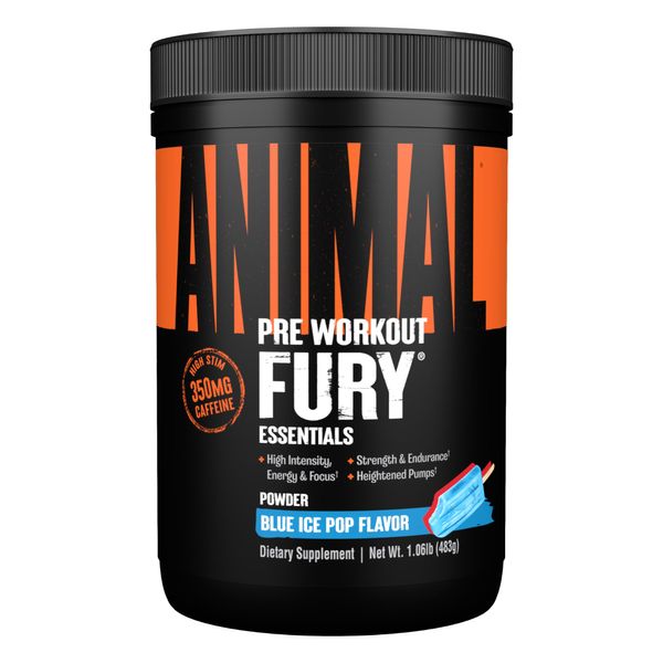 Animal Fury - Pre Workout Powder Supplement for Energy and Focus - 5g BCAA, 350mg Caffeine, Nitric Oxide, Without Creatine - Powerful Stimulant for Bodybuilders - Ice Pop, 30 count